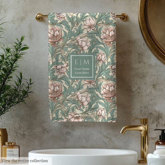 Nombre personalizado Pastel Floral de Morris inmad (Timeless Morris Inspired Pastel Floral Custom Name Bath Towel Set)