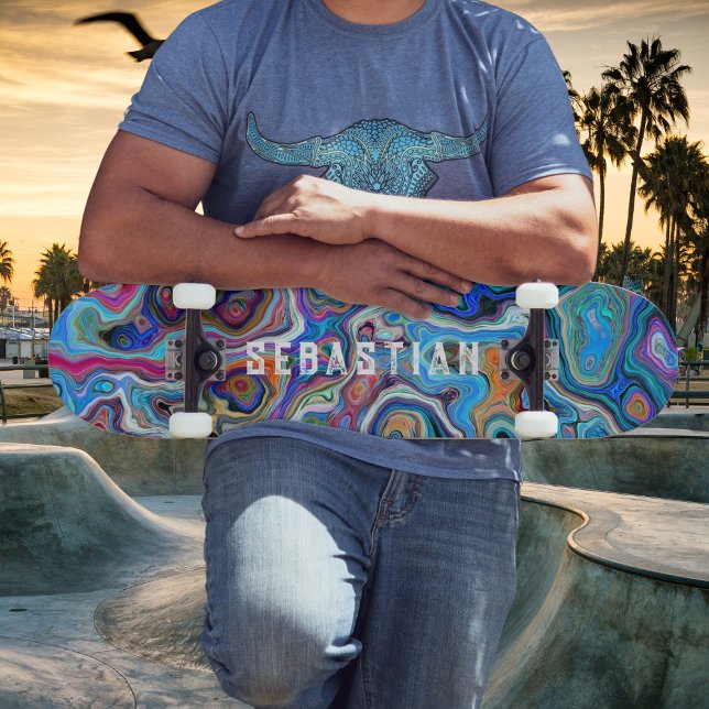 Nombre Personalizado Patineta Resumen Psicodélico (Personalize with your name or phrase. )