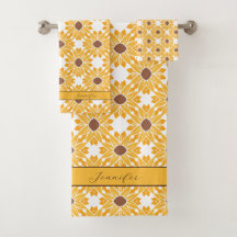 Nombre personalizado Patrón de girasol en blanco