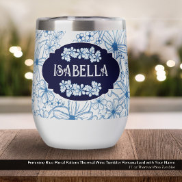 Nombre personalizado Patrón floral azul femenino