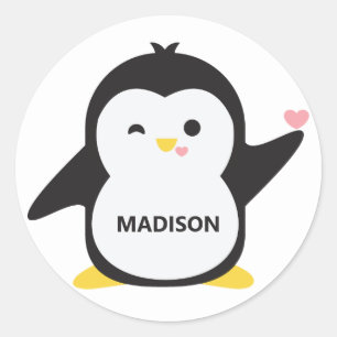 Nombre personalizado pegatinas lindos de pingüino