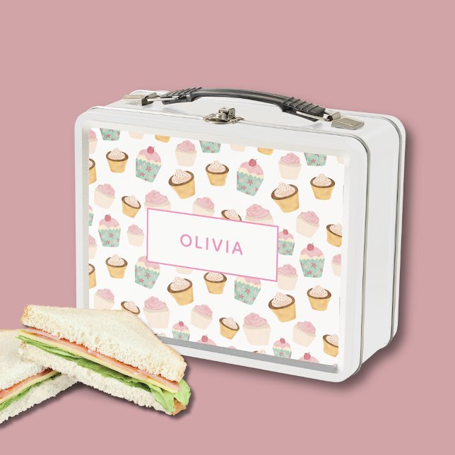 Nombre personalizado personalizado personalizado d (Cute cupcake lunch box, perfect for back to school. Personalize with your own name or text.)