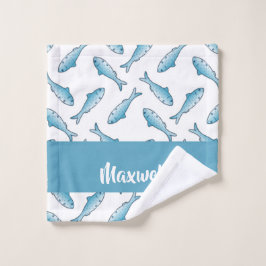 Nombre personalizado pez azul en blanco