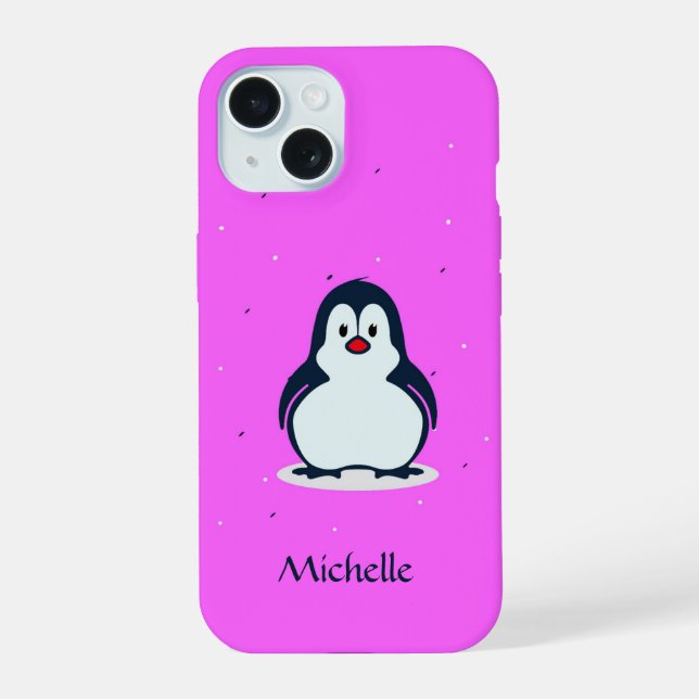 Nombre personalizado pingüino lindo en rosa (Reverso )