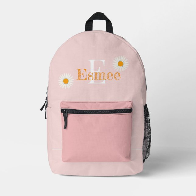 nombre personalizado polvo mochila rosa con margar (Anverso)