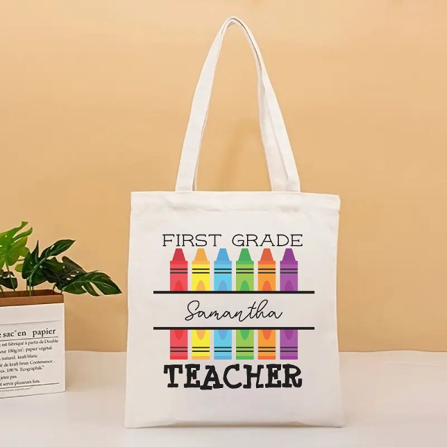 Nombre personalizado Regalo de bolsa para profesor (first grade tote bag, second grade tote bag, teacher tote bag, custom name tote, personalized tote)