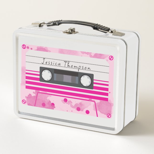 Nombre personalizado Retro Cinta de Cassette Rosa (Anverso)