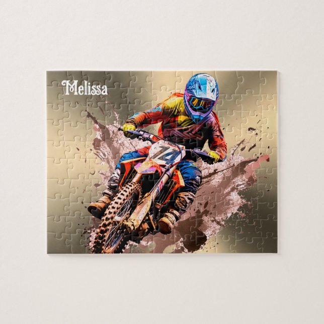Nombre personalizado Rompecabezas de Motocross (Horizontal)