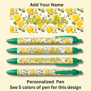 Nombre personalizado, rosas amarillas en pluma ver