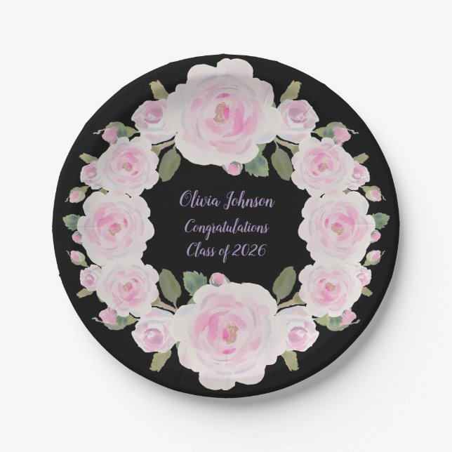 Nombre personalizado, Rosas rosadas Plato de papel (Anverso)