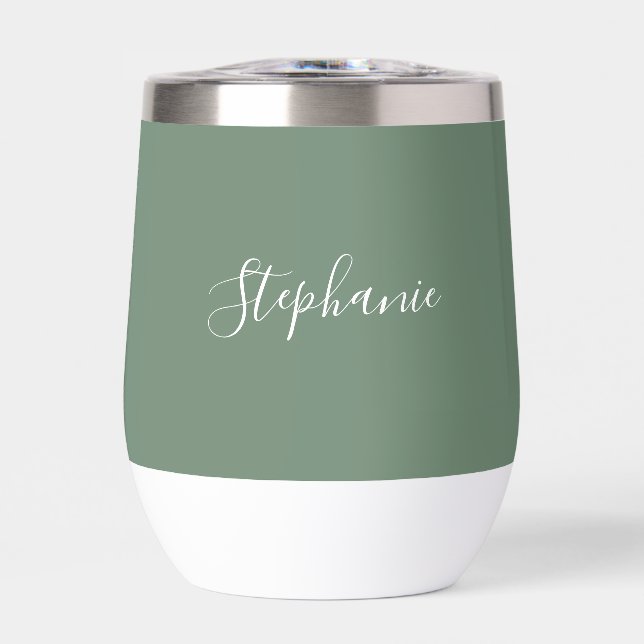 Nombre personalizado Sage Green Script Monograma (Frente)