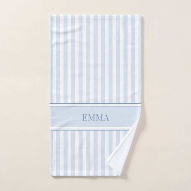 Nombre personalizado simple moderno azul rayado (Toalla de mano)