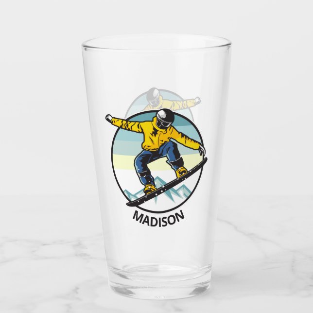 Nombre personalizado SNOWBOARDER Pint Vidrio (Anverso)