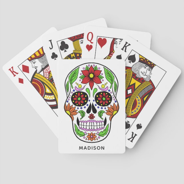 Nombre personalizado Sugar Skull jugando cartas (Reverso)
