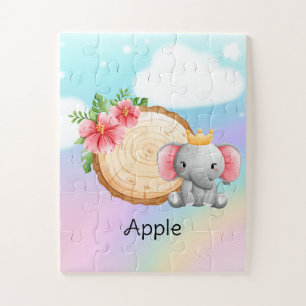 Nombre personalizado tamaño rompecabezas elefante