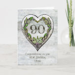 Nombre personalizado Tarjeta Rustic 90th Birthday<br><div class="desc">Un nombre a medida,  tarjeta de 90 cumpleaños del corazón botánico rústico.</div>