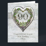 Nombre personalizado Tarjeta Rustic 90th Birthday<br><div class="desc">Un nombre a medida,  tarjeta de 90 cumpleaños del corazón botánico rústico.</div>