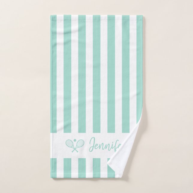 Nombre personalizado Tenis Aqua Blue Stripes (Toalla de mano)