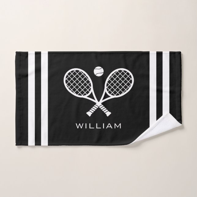 Nombre personalizado Tennis Black Stripes (Toalla de mano)