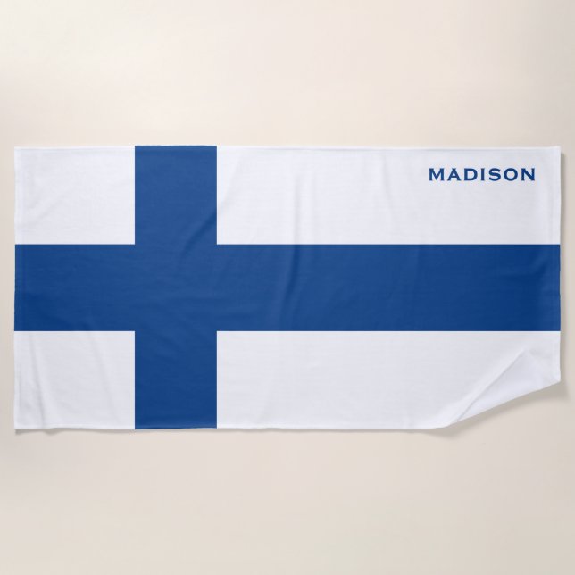 Nombre personalizado Toalla de playa Bandera finla (Anverso)