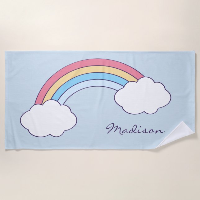 Nombre personalizado Toalla de playa Rainbow Sky (Anverso)