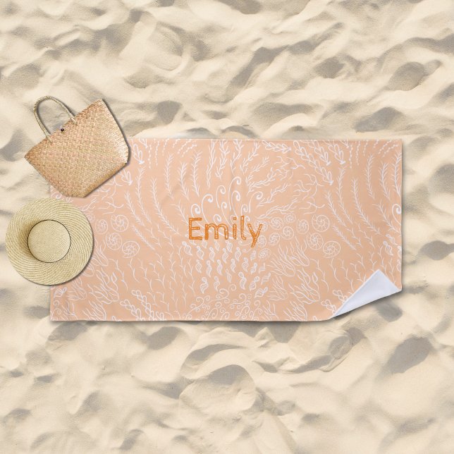 Nombre personalizado Toalla de playa -Shell de mar (Peach Ocean Scene Beach Towel)