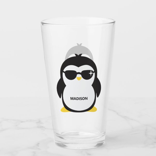 Nombre personalizado Vidrio de pinta de pingüino (Anverso)