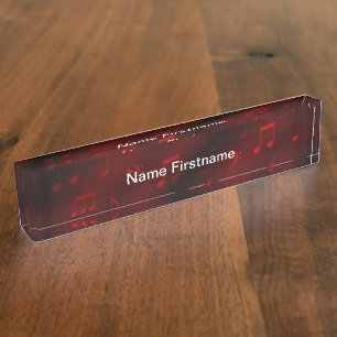 Nombre placa de escritorio de notas de música roja