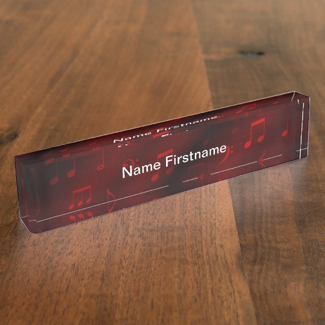 Nombre placa de escritorio de notas de música roja (Lateral)