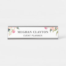 Placa de identificación floral del escritorio del