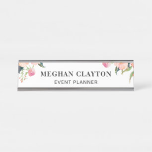 Nombre Placa de identificación floral del escritorio del