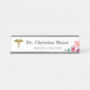 Nombre Placa de identificación médica floral rosada del