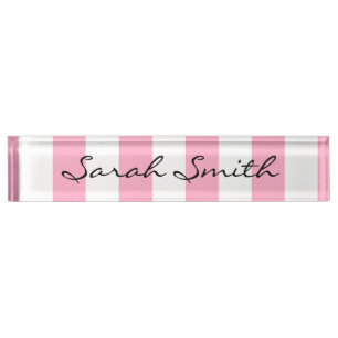 Nombre Placa de identificación rayada del rosa y blanca