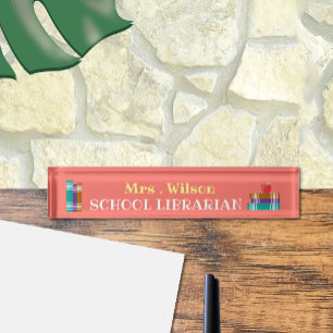 Nombre placa de la mesa de coral bibliotecaria de la escu