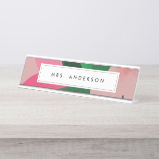 Nombre Placa de nombres de escritorio floral rosa y verde
