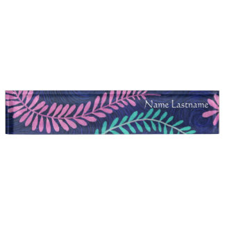Nombre Placa de nombres de escritorio Leafy Pink and Aqua