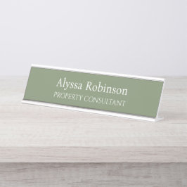 Nombre Placa de nombres de escritorio Sage Green Professi