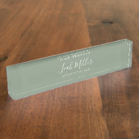 Placa de nombres de escritorio verde sage profesio