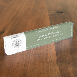 Nombre Placa de Nomenclatura de Escritorio Verde con logo