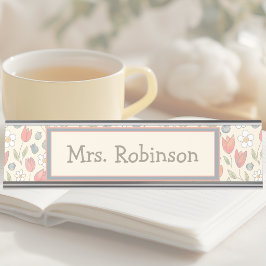 Nombre Placa personalizada de escritorio con flores para 