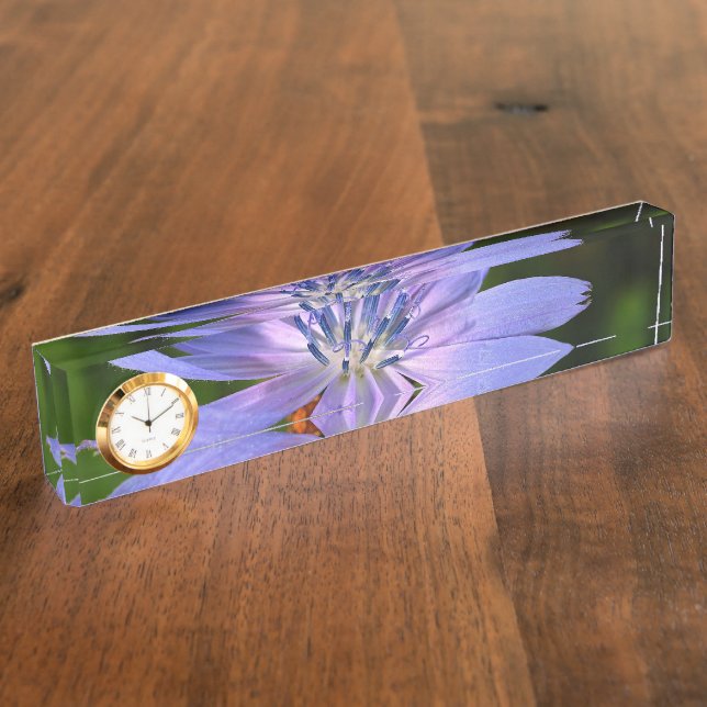 Nombre Reloj de placa de Personalizado de flores moradas (Lateral)
