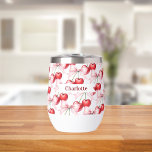 Nombre rosa del arco del cerezo<br><div class="desc">Cerezas rojas con arco rosado como patrón. Personaliza y agrega tu nombre.</div>