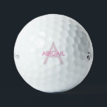 Nombre rosa personalizado y bolas de golf iniciale<br><div class="desc">Nombre personalizado y bolas de golf iniciales. Texto rosado. Taylor Made.</div>