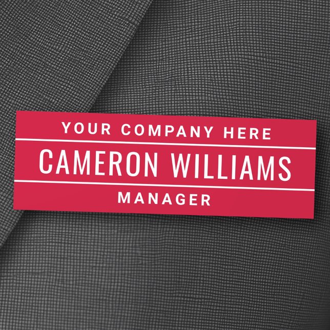 Nombre, título y nombre de la empresa etiqueta de  (Name, title and company name modern red name tag)