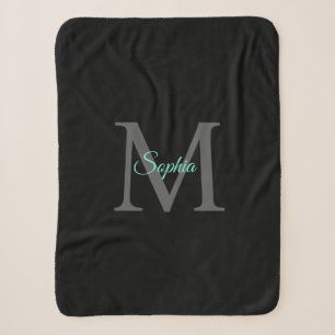 Nombre Verde Azul, Monograma Gris, Manta de Sherpa