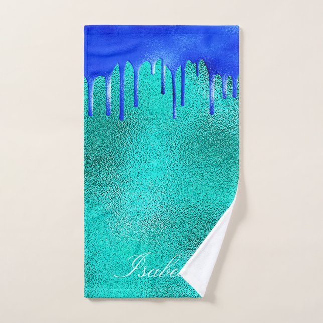 nombre verde azulado de goteo verde azul (Toalla de mano)