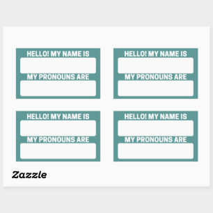 Nombre Verde azulado del acero y etiquetas Pronoun