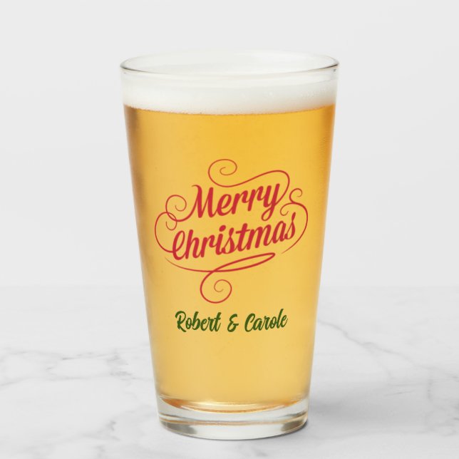 Nombre, Vintage Design Feliz Navidad, 16 oz. Pinta (Anverso (lleno))