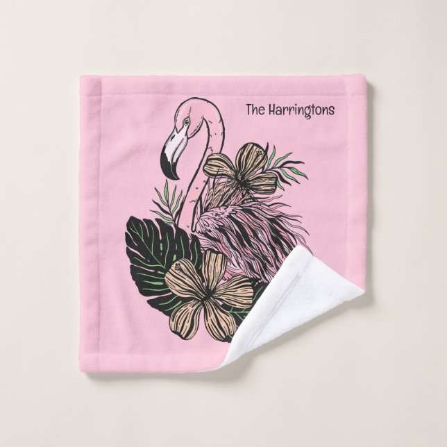 Nombre y color personalizados Flamingo rosa (Toallita)