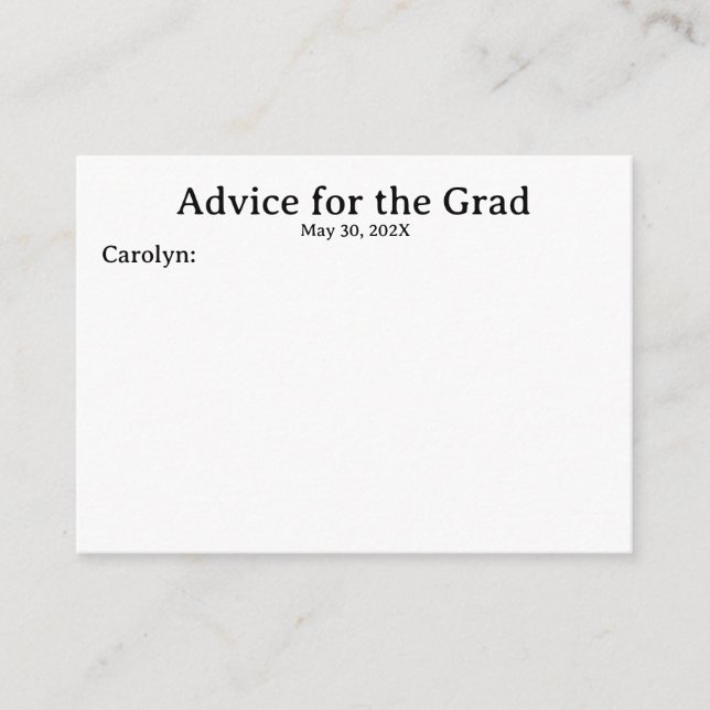 Nombre y fecha de las tarjetas de asesoramiento de (Anverso)